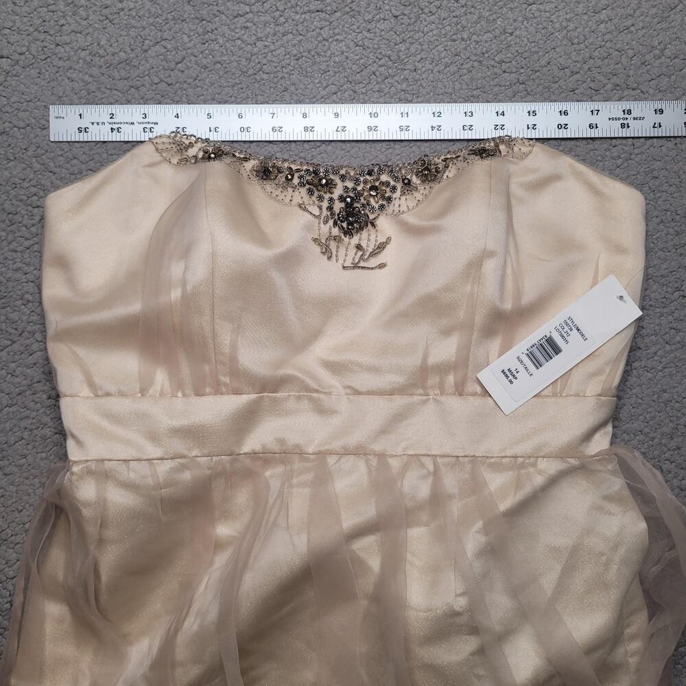 Badgley Mischka Dress‎ 14 Champagne Beaded Strapless Satin Bubble Hem Cocktail - Picture 11 of 13